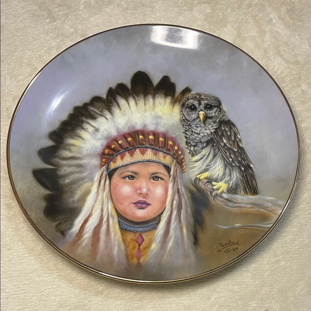Vintage Artaffects Collector Plate Featuring Native Child & Owl by Perillo